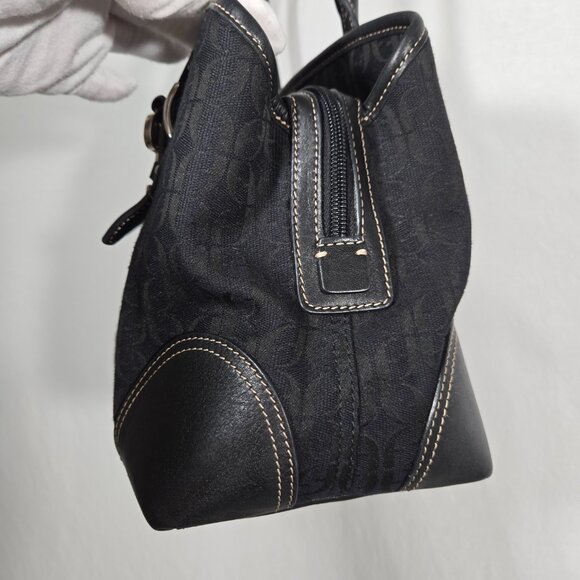 Vintage FOSSIL Y2K Whimsigoth BLACK Signature Canvas Leather Trim Shoulder Bag. - Picture 9 of 17